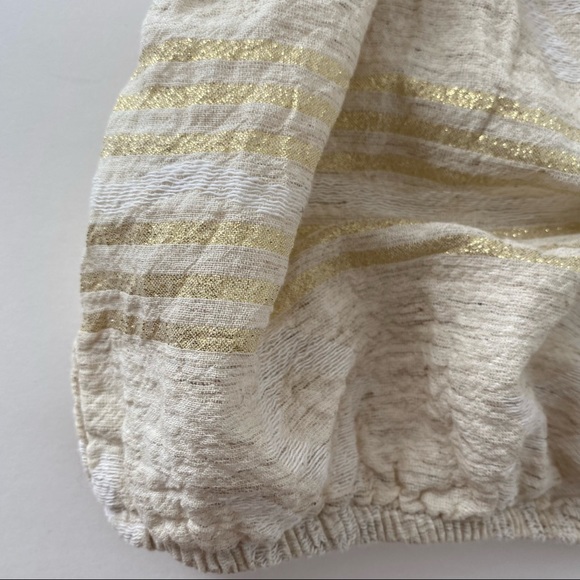 NWT Pearl & Caviar Crop Ruffle Top Woven Cotton Oatmeal Gold Metallic Striped S - Picture 10 of 16